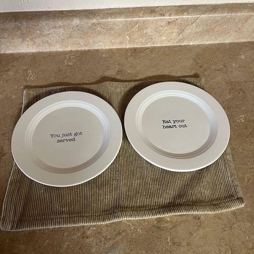Mud Pie White Ceramic dessert Plates with Quotes